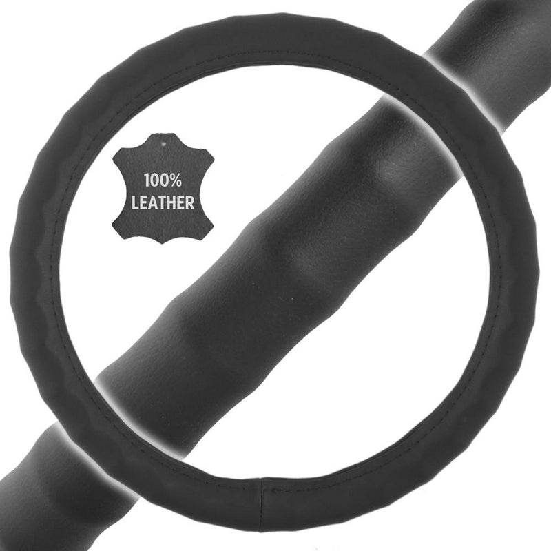 BDK Genuine Leather Ergonomic Non-Slip Grip Car Steering Wheel Cover Standard Size 14.5 to 15 inch - Image 2